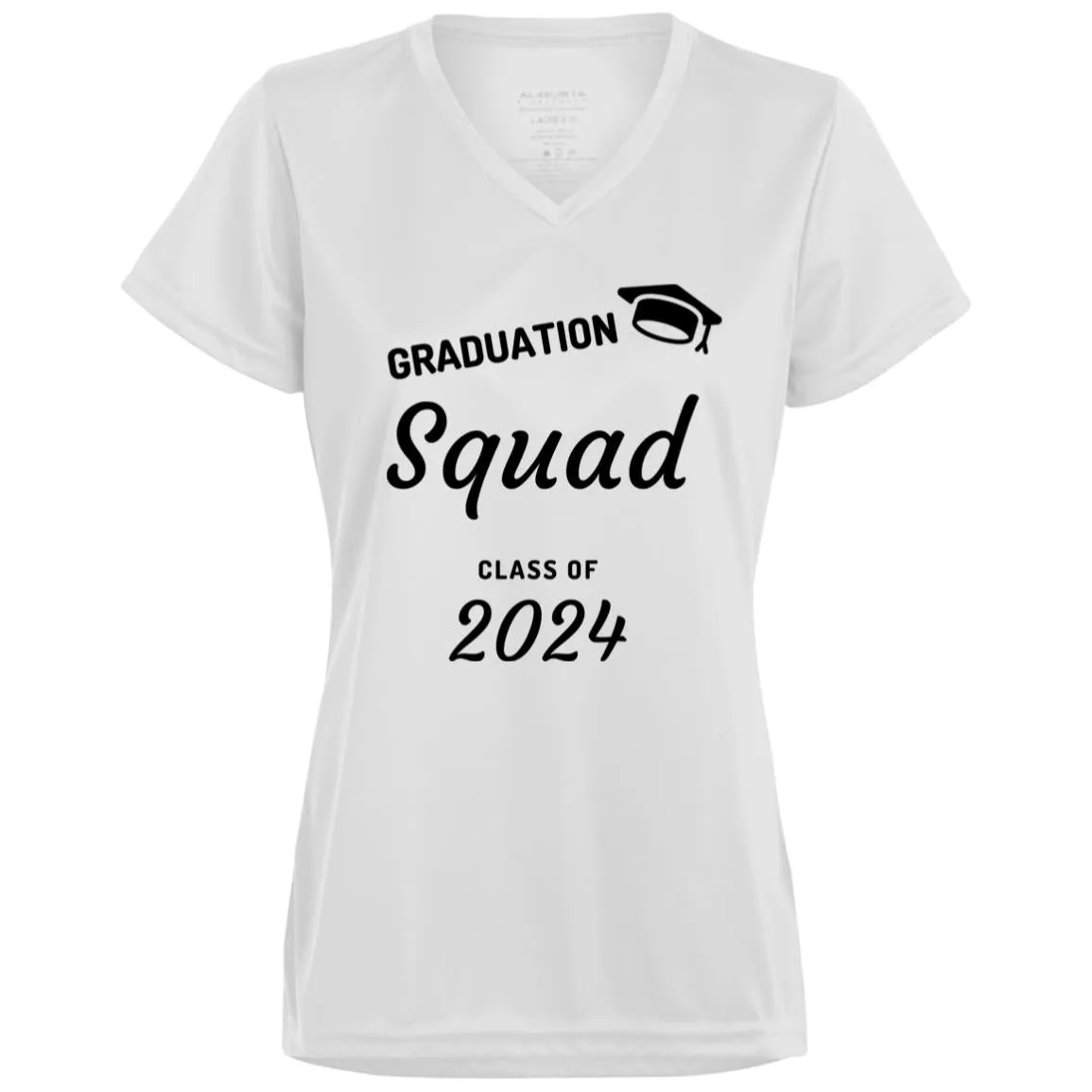Grad Squad 2024 Black CLOSEOUT - 1790 Ladies’ Moisture-Wicking V-Neck Tee