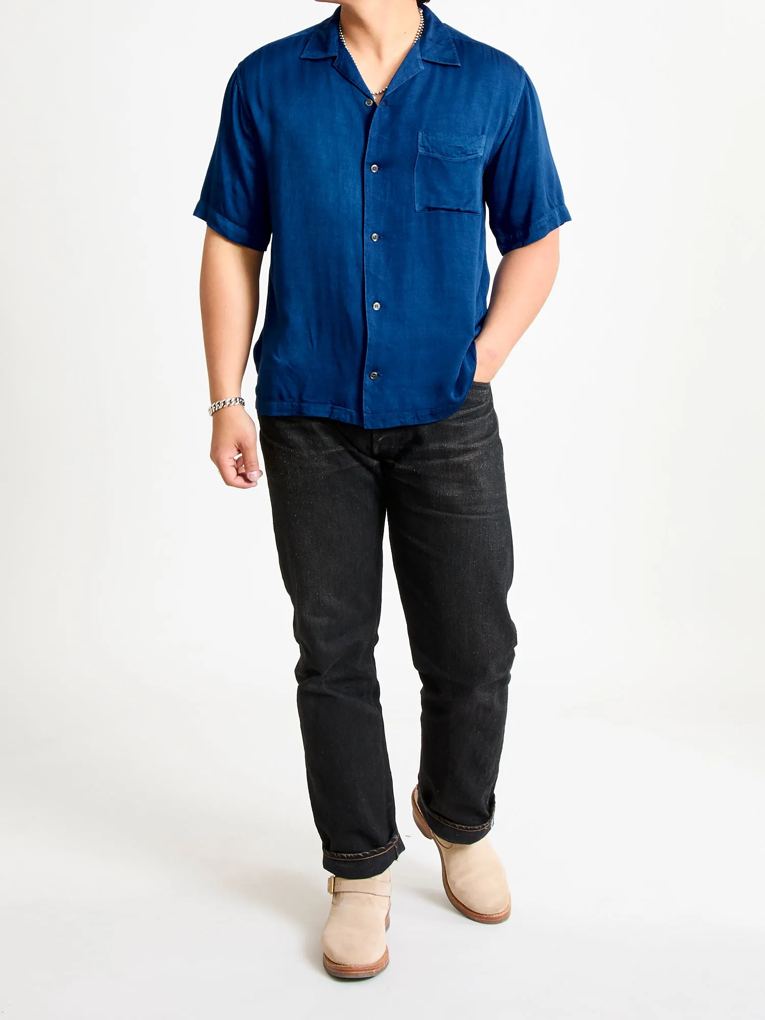 Hand-Dyed Short Sleeve Shirt in Indigo