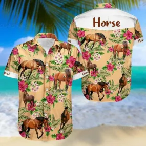 Horse Dog Aloha Hawaiian Shirt - Horse Wild Animal Hawaiian Shirt, Horse Tropical Floral Hawaiian Shirt