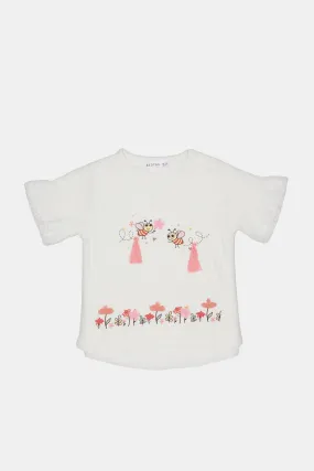 Infant Girls White Embellished T-Shirt