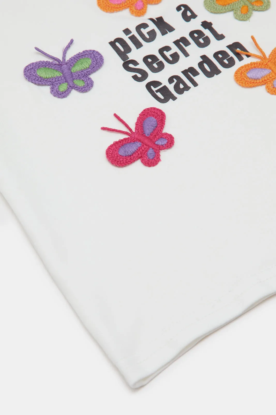 Infant Girls White Embroidered T-Shirt