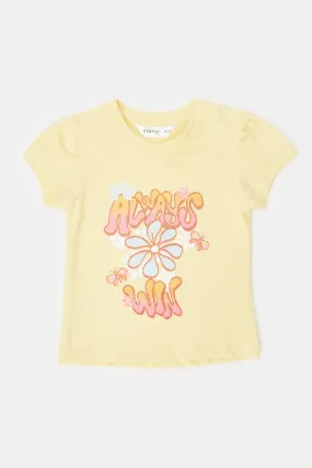 Infant Girls Yellow Flower Placement Print T-Shirt