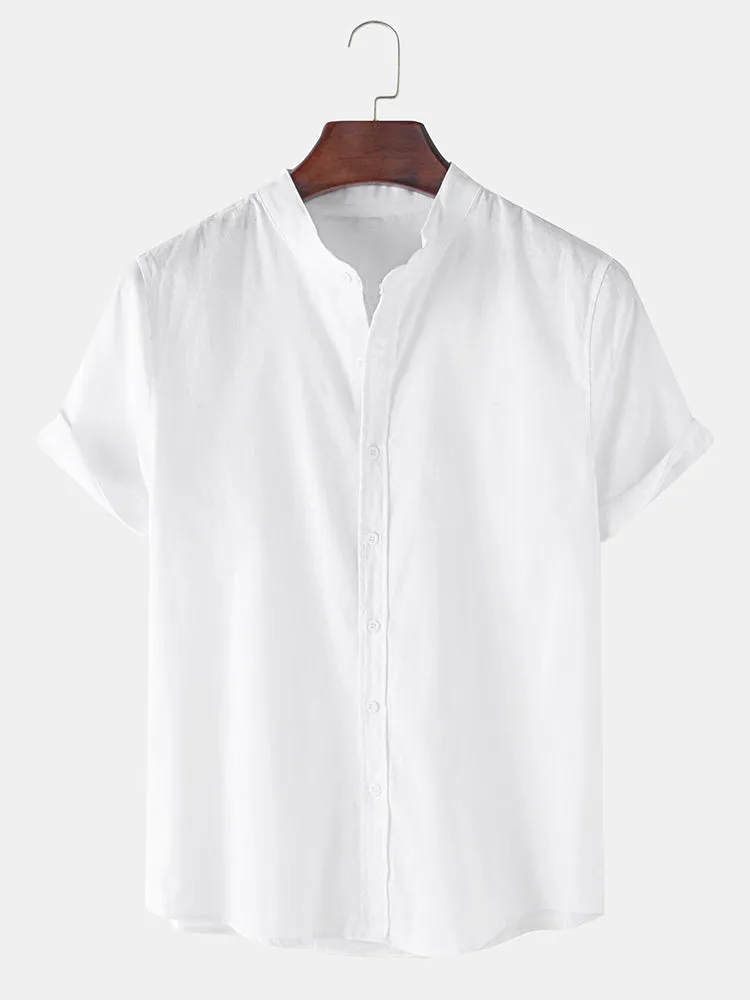Linen Look Short Sleeve Basic Shirts & Swim Shorts