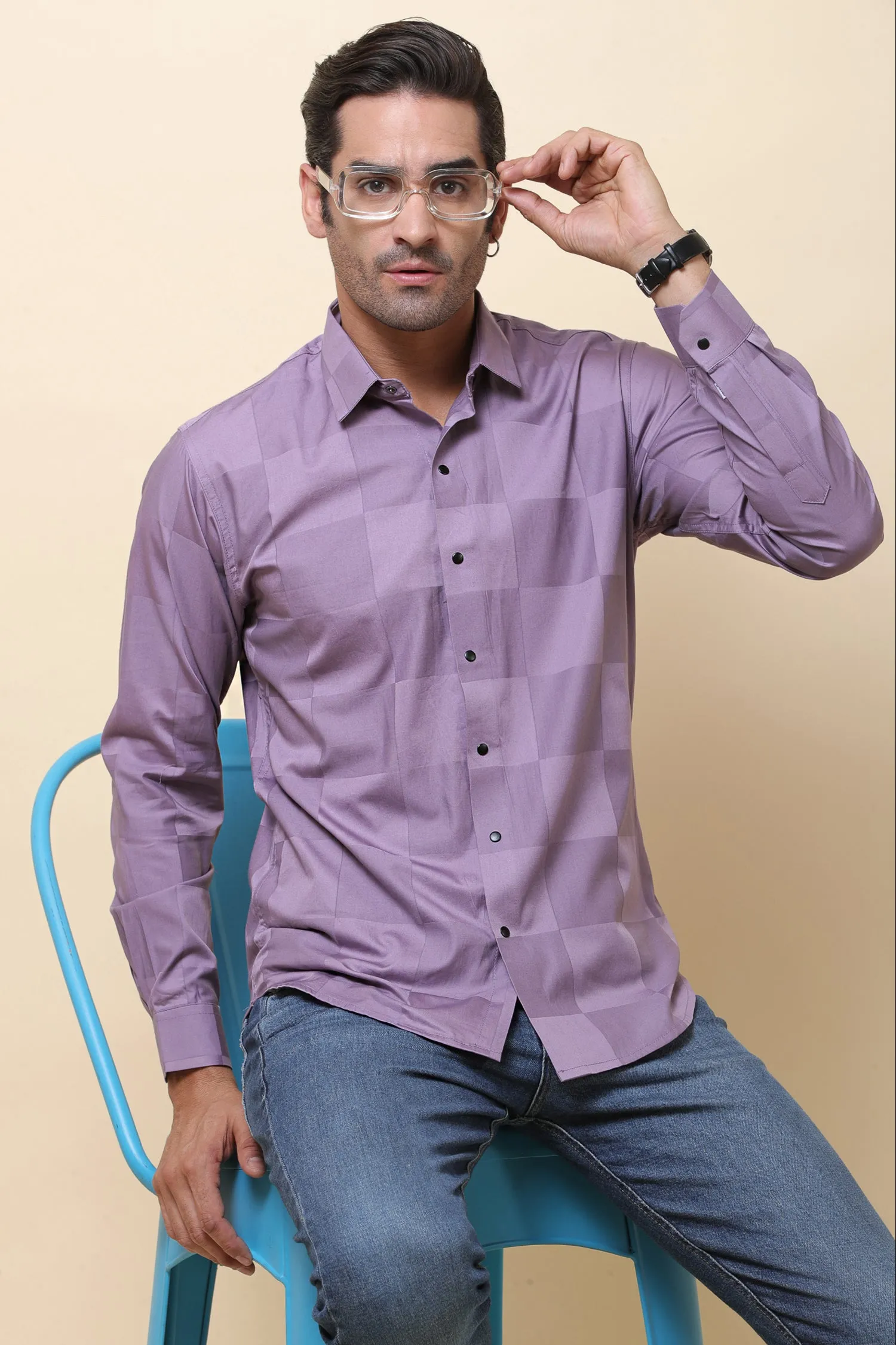 Lycra Purple Full Sleeve Shirt for Men