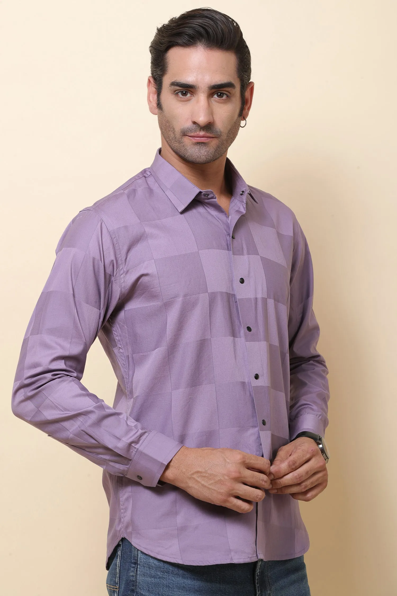 Lycra Purple Full Sleeve Shirt for Men