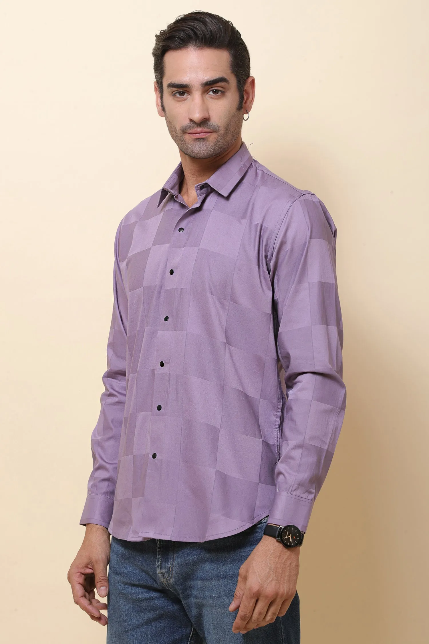 Lycra Purple Full Sleeve Shirt for Men