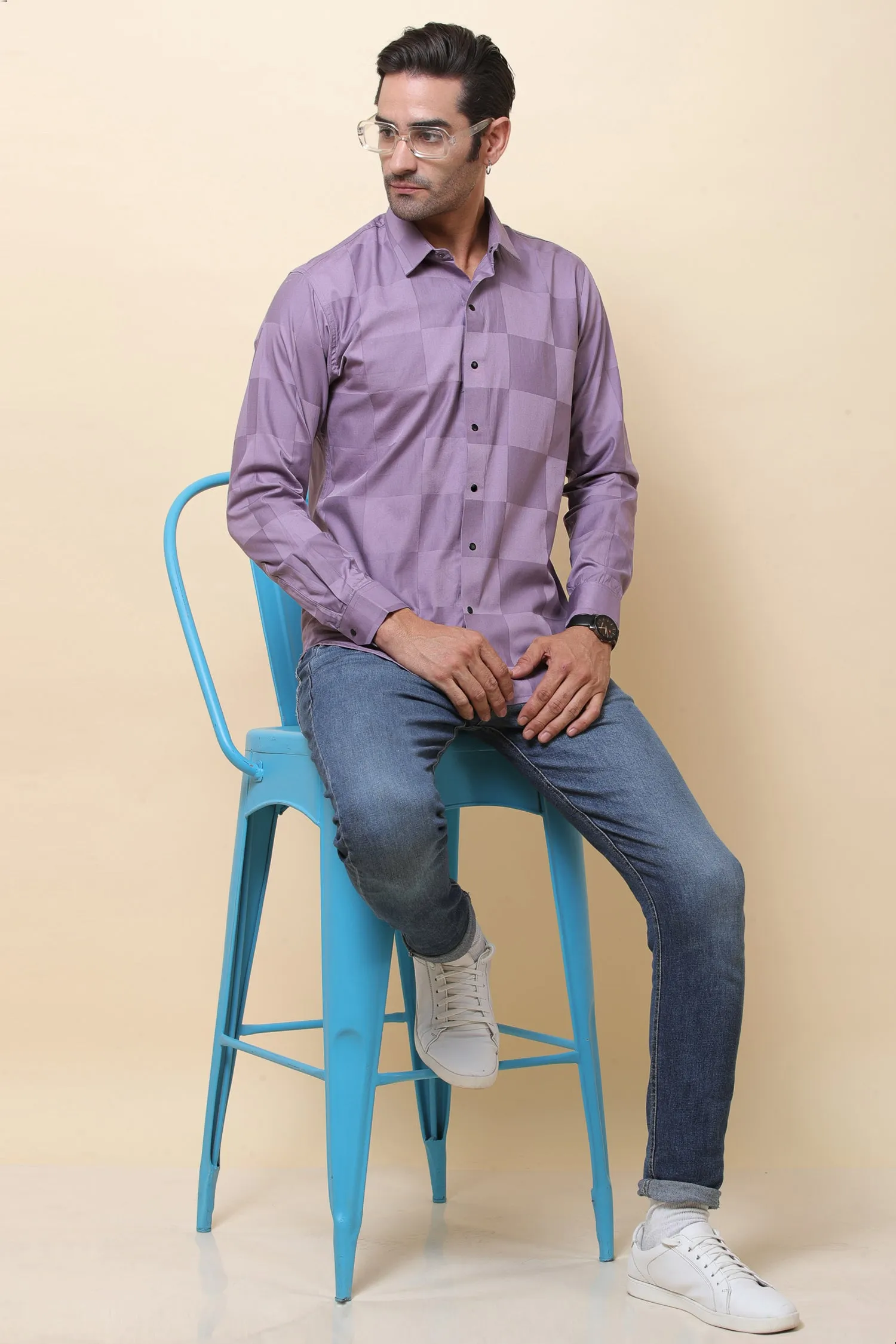 Lycra Purple Full Sleeve Shirt for Men