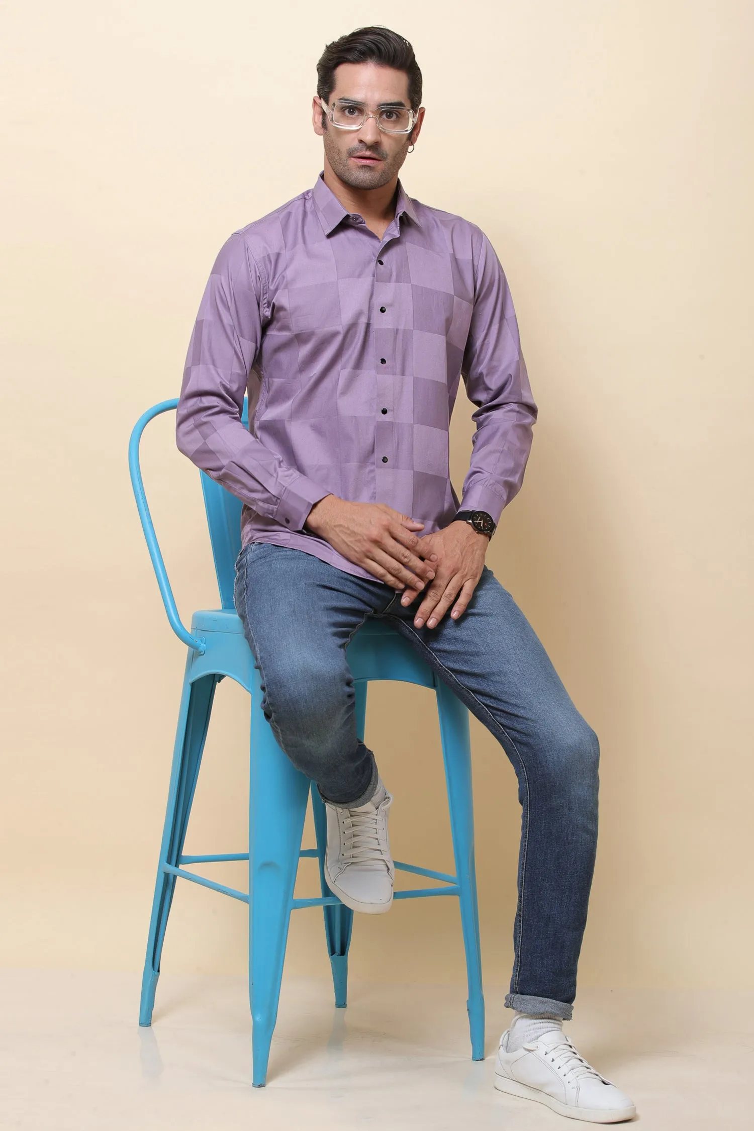 Lycra Purple Full Sleeve Shirt for Men