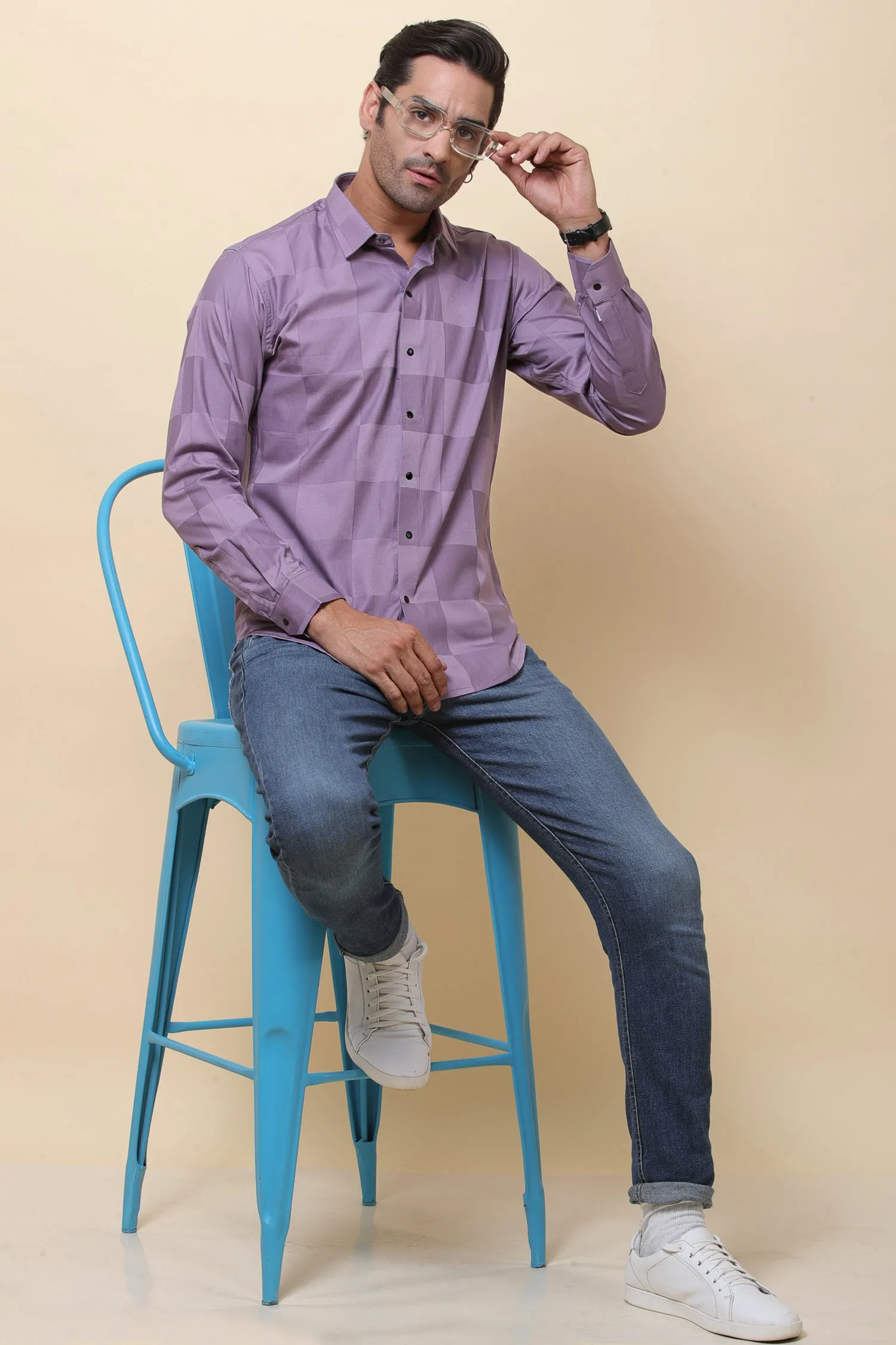 Lycra Purple Full Sleeve Shirt for Men
