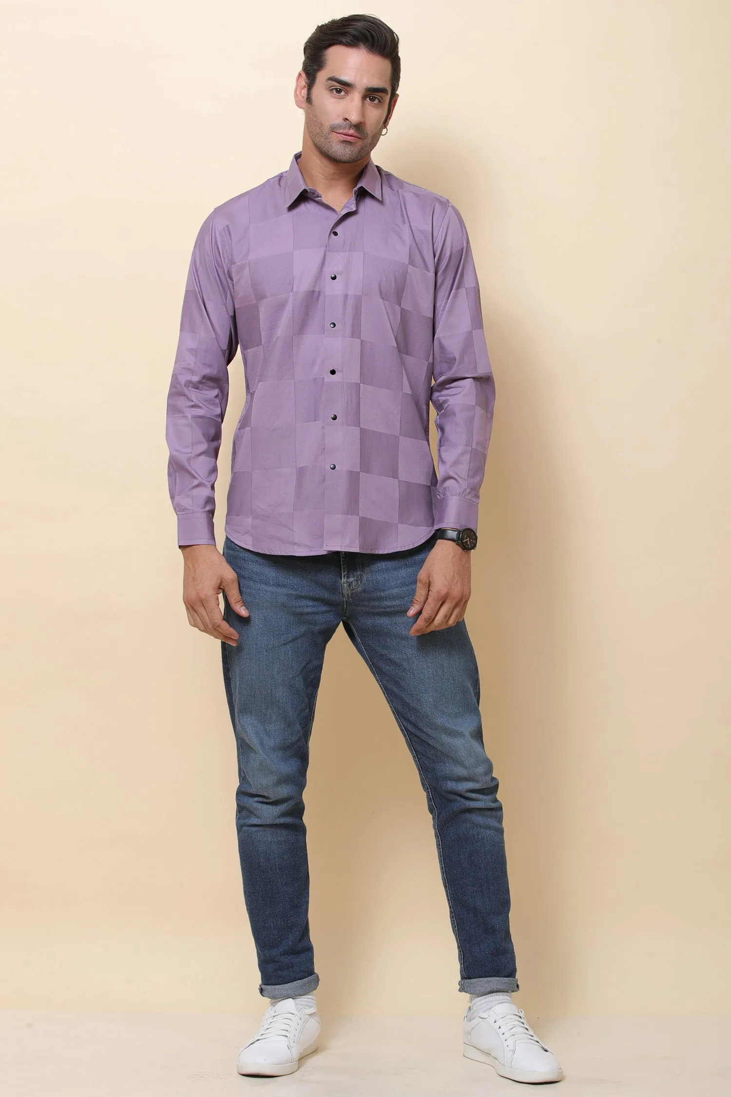 Lycra Purple Full Sleeve Shirt for Men