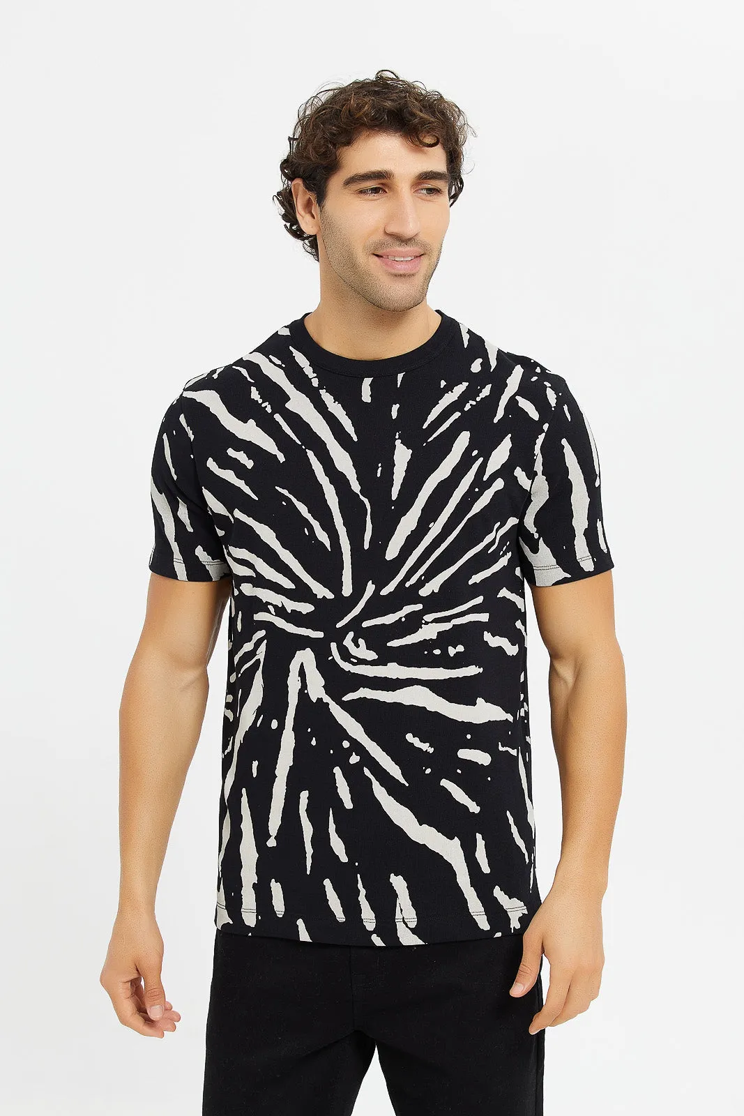 Men Black Loose Knit Jersey T-Shirt