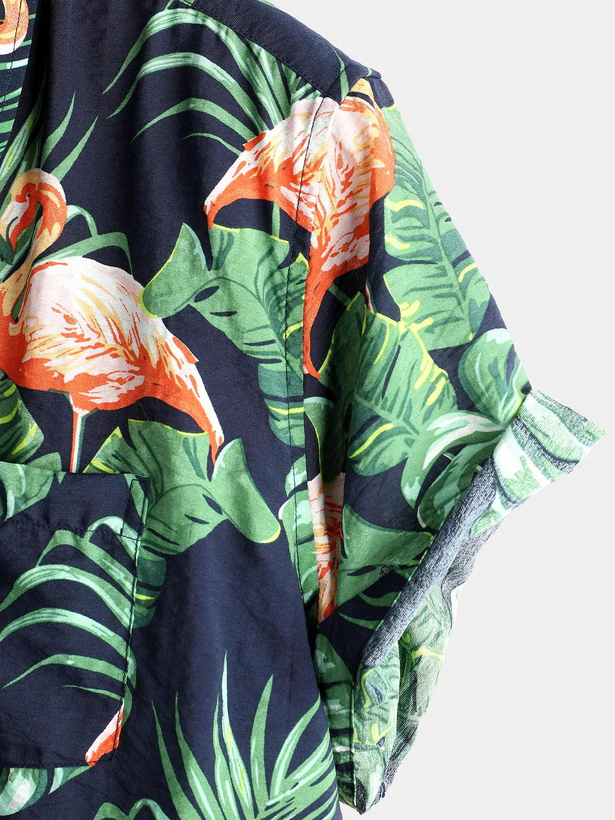 Men' Holiday Flamingo Short Sleeve Cotton Shirt