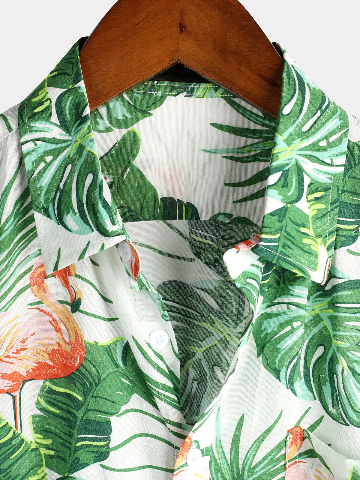 Men' Holiday Flamingo Short Sleeve Cotton Shirt