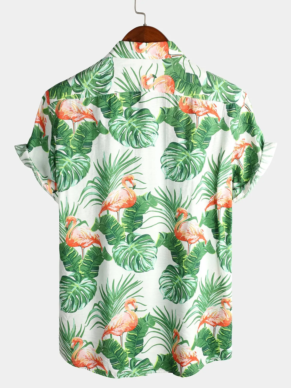 Men' Holiday Flamingo Short Sleeve Cotton Shirt