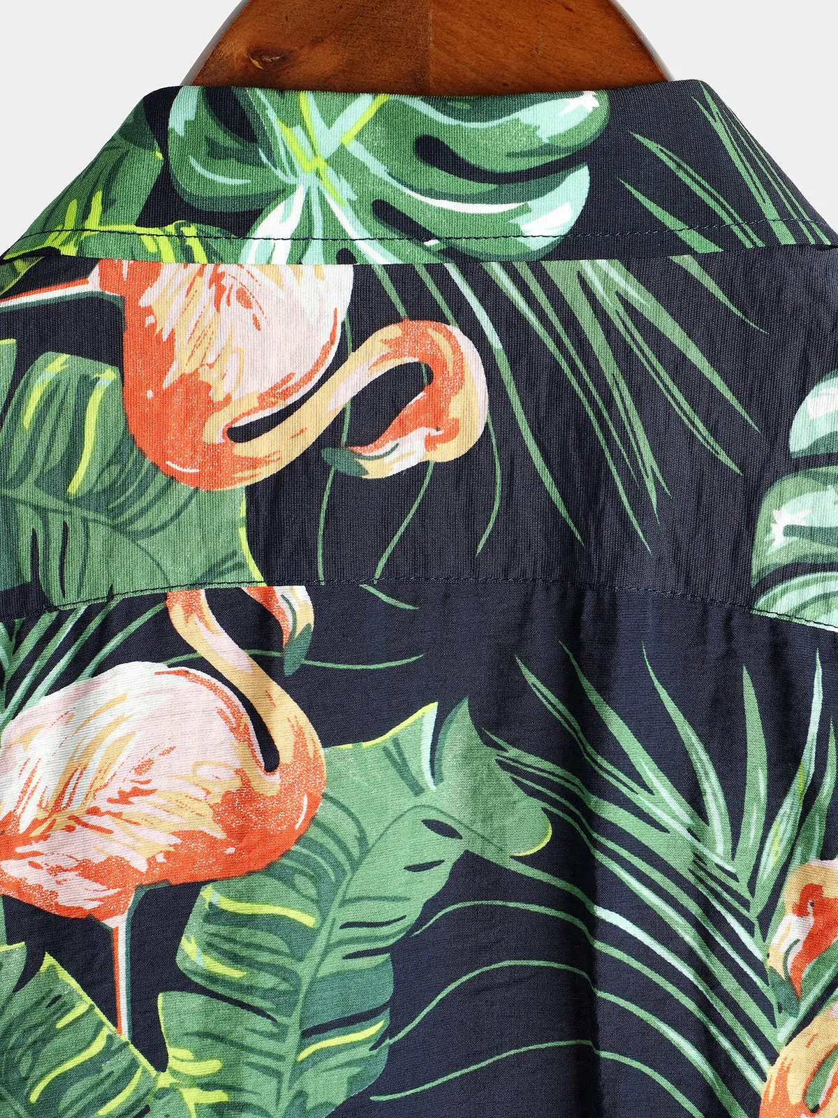 Men' Holiday Flamingo Short Sleeve Cotton Shirt