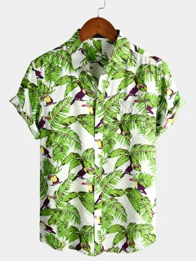 Men's Animal Holiday Tropical Pocket Short Sleeve Cotton Shirt