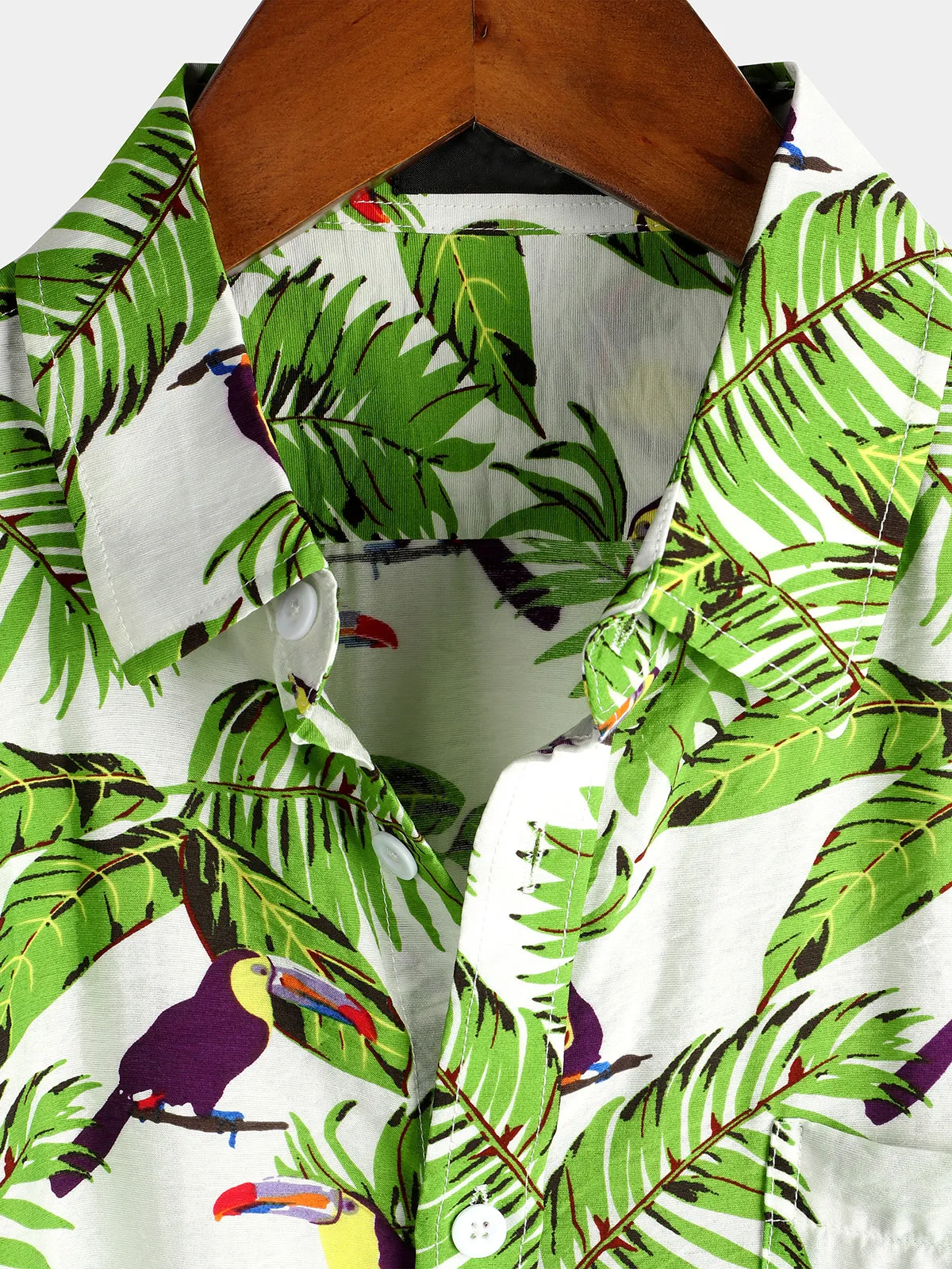 Men's Animal Holiday Tropical Pocket Short Sleeve Cotton Shirt