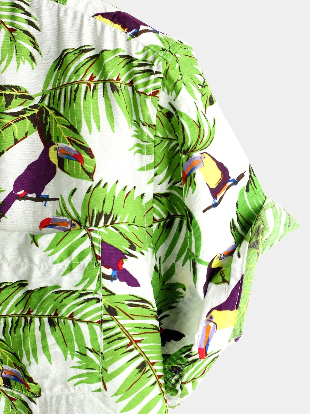 Men's Animal Holiday Tropical Pocket Short Sleeve Cotton Shirt