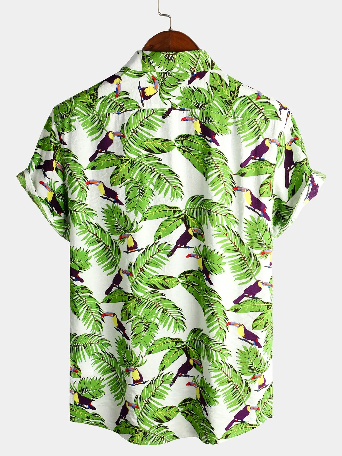 Men's Animal Holiday Tropical Pocket Short Sleeve Cotton Shirt