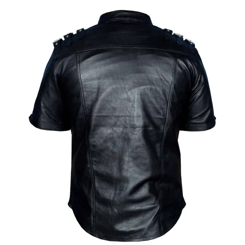 Men’s Black Leather Police/Military Shirt – Short Sleeve