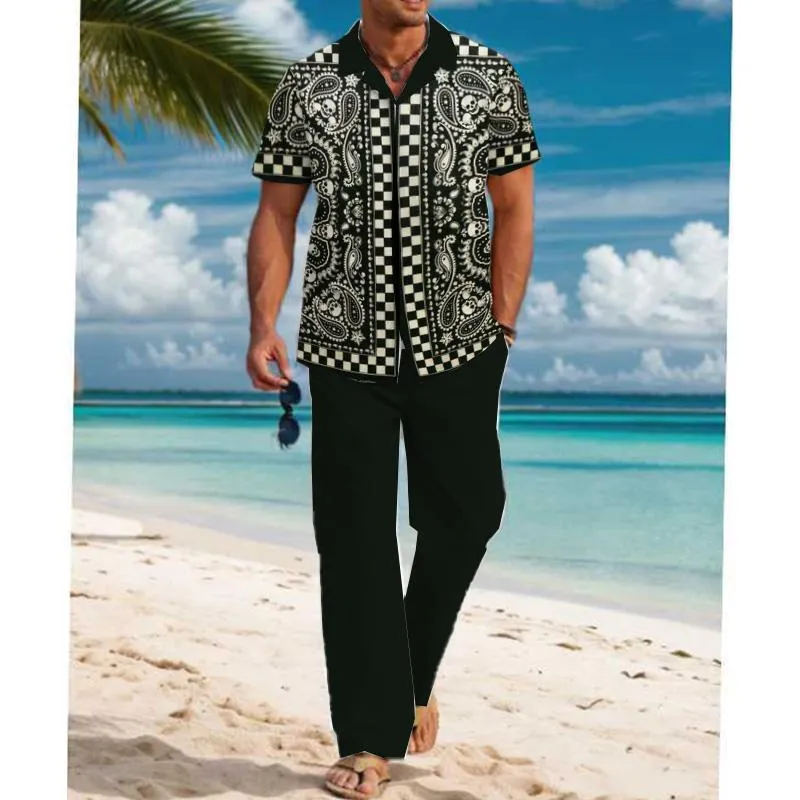 Men's Casual Printed Short Sleeve Shirt Set 61545955YM