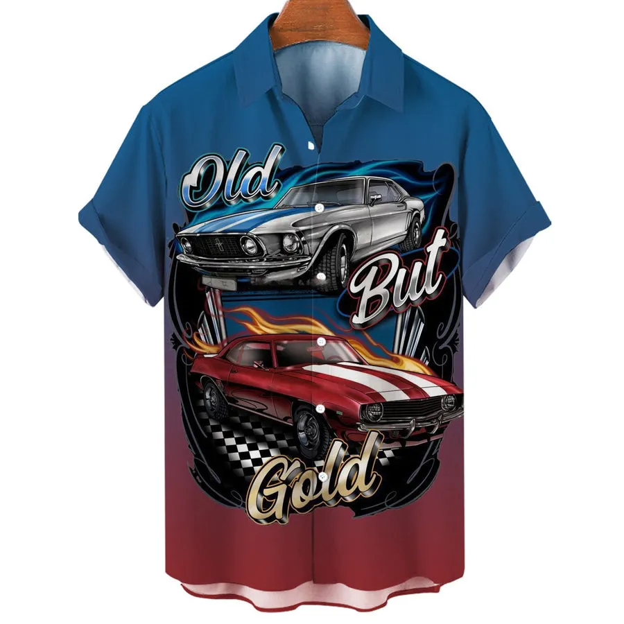 Men's Motorcycle Print Holiday Short Sleeve Hawaiian Shirts for men, Women