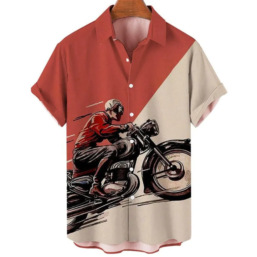 Men's Motorcycle Print Holiday Short Sleeve Hawaiian Shirts for men, Women