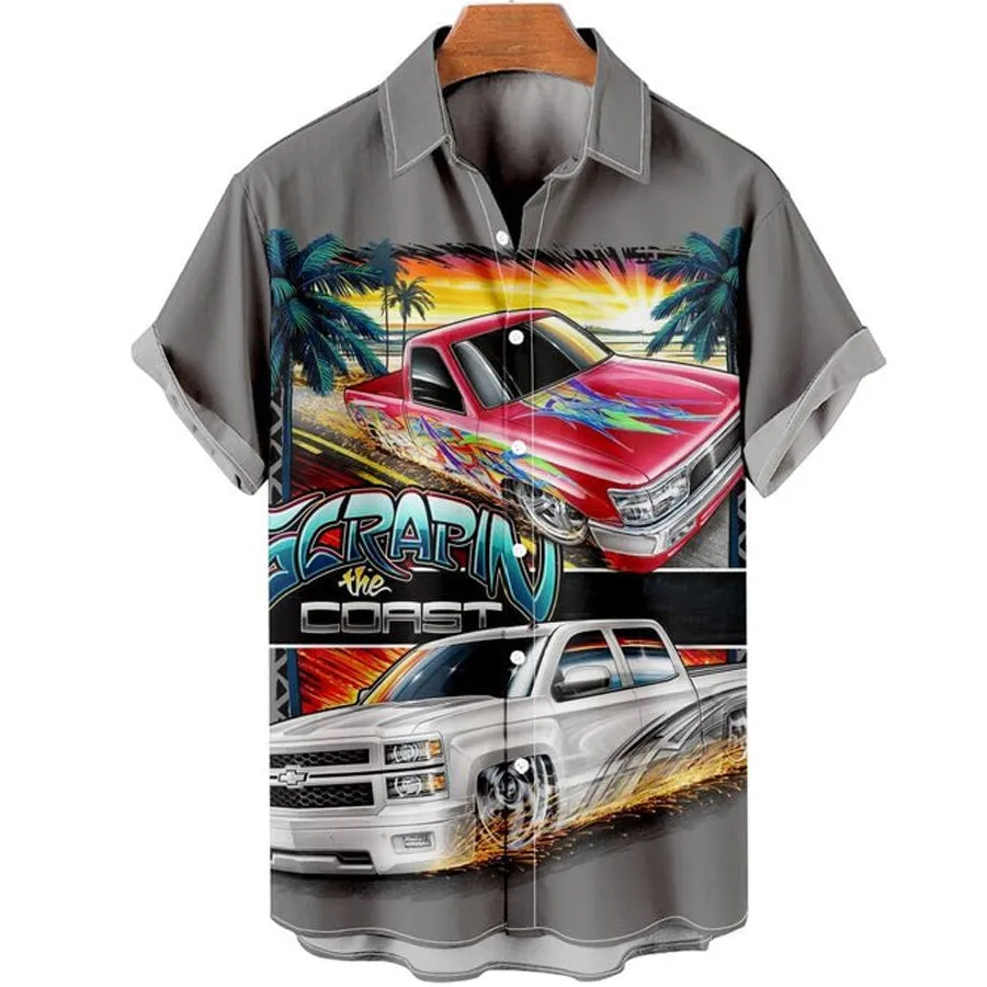 Men's Motorcycle Print Holiday Short Sleeve Hawaiian Shirts for men, Women