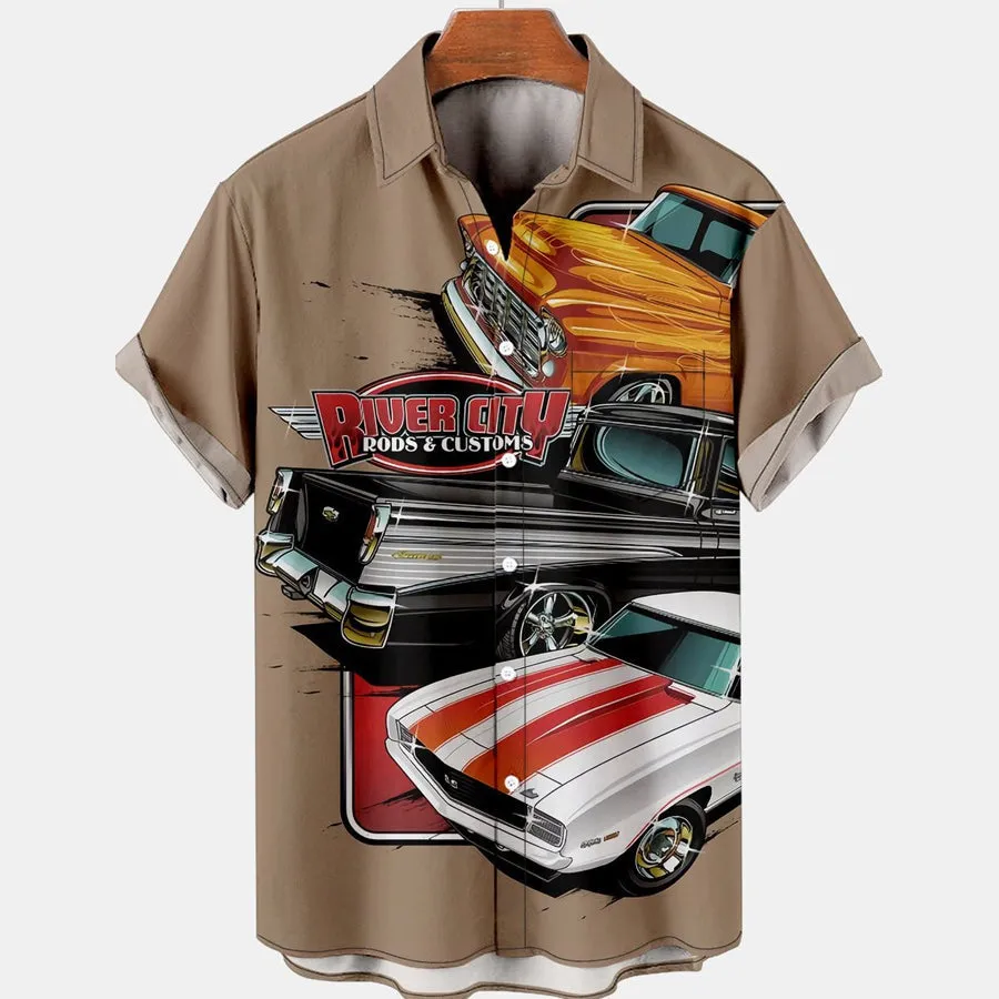 Men's Motorcycle Print Holiday Short Sleeve Hawaiian Shirts for men, Women