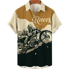 Men's Motorcycle Print Holiday Short Sleeve Hawaiian Shirts for men, Women