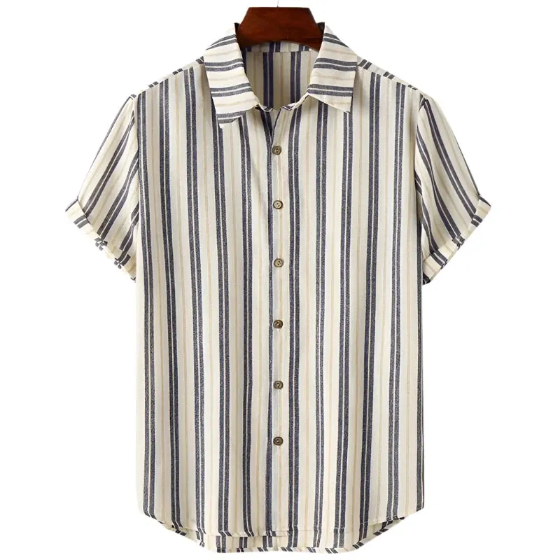 Men’s Striped Oversized Shirt – 3D Fashion Short Sleeve Casual Beach Streetwear and Party Top