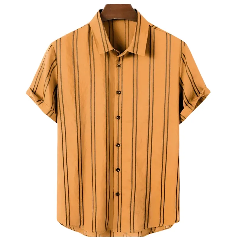 Men’s Striped Oversized Shirt – 3D Fashion Short Sleeve Casual Beach Streetwear and Party Top