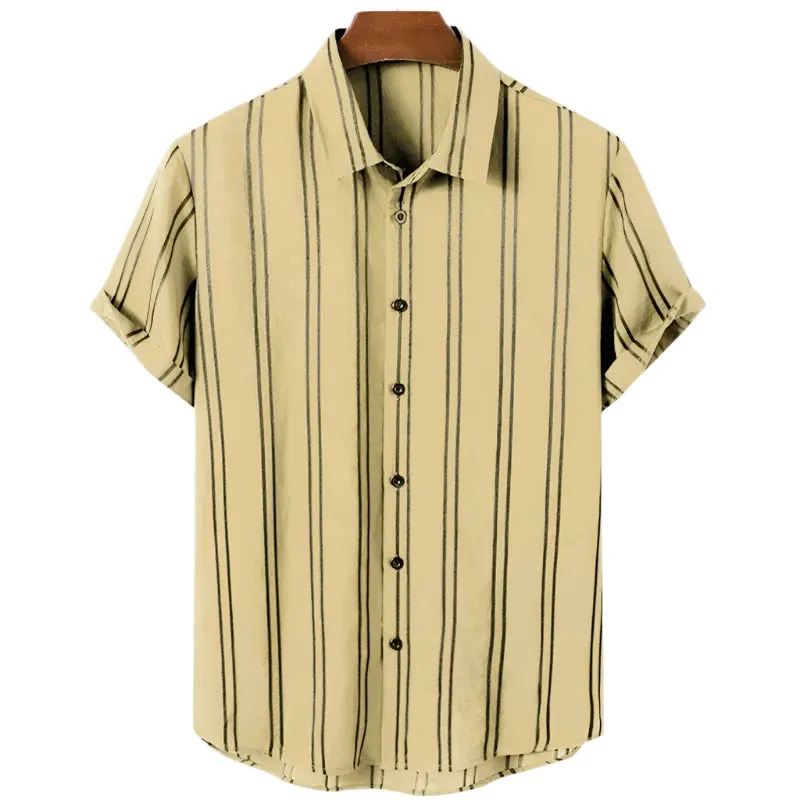 Men’s Striped Oversized Shirt – 3D Fashion Short Sleeve Casual Beach Streetwear and Party Top