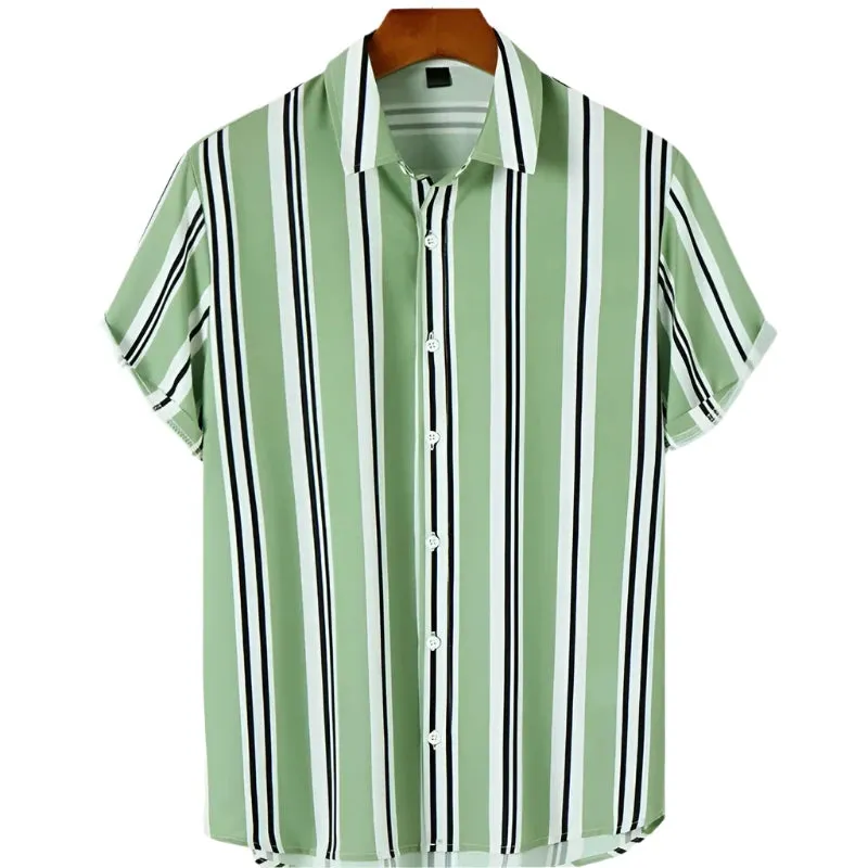 Men’s Striped Oversized Shirt – 3D Fashion Short Sleeve Casual Beach Streetwear and Party Top