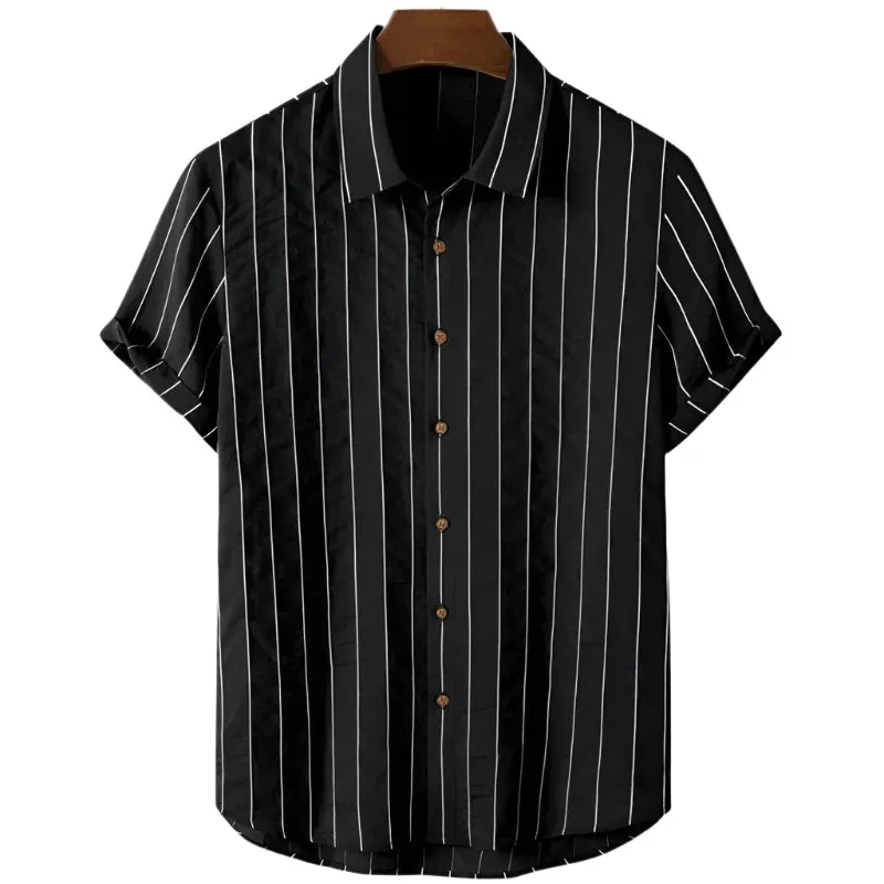 Men’s Striped Oversized Shirt – 3D Fashion Short Sleeve Casual Beach Streetwear and Party Top
