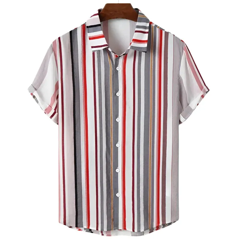 Men’s Striped Oversized Shirt – 3D Fashion Short Sleeve Casual Beach Streetwear and Party Top