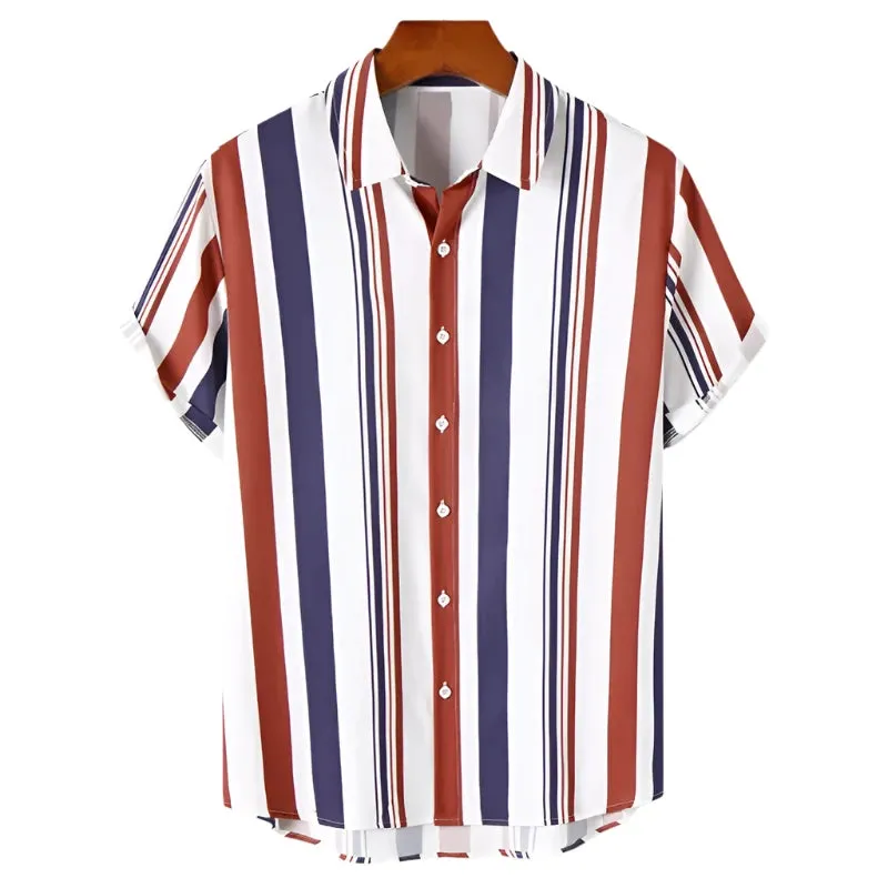 Men’s Striped Oversized Shirt – 3D Fashion Short Sleeve Casual Beach Streetwear and Party Top