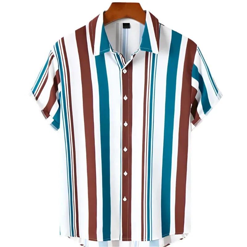 Men’s Striped Oversized Shirt – 3D Fashion Short Sleeve Casual Beach Streetwear and Party Top