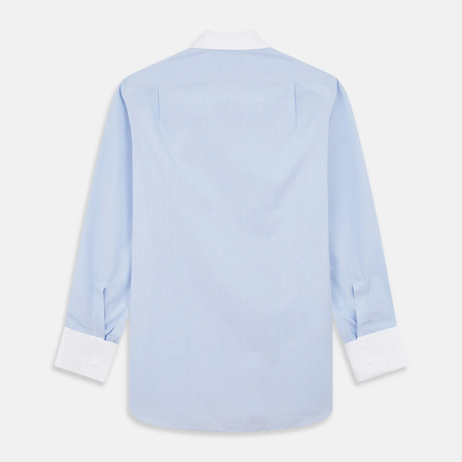 Mid Blue Micro-Check Regular Fit Shirt with White T&A Collar and Double Cuffs