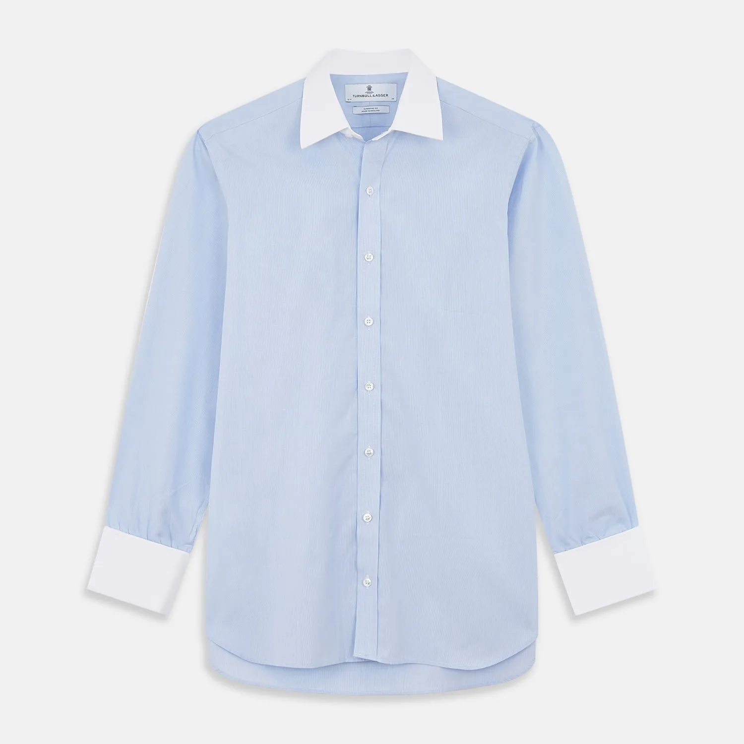 Mid Blue Micro-Check Regular Fit Shirt with White T&A Collar and Double Cuffs