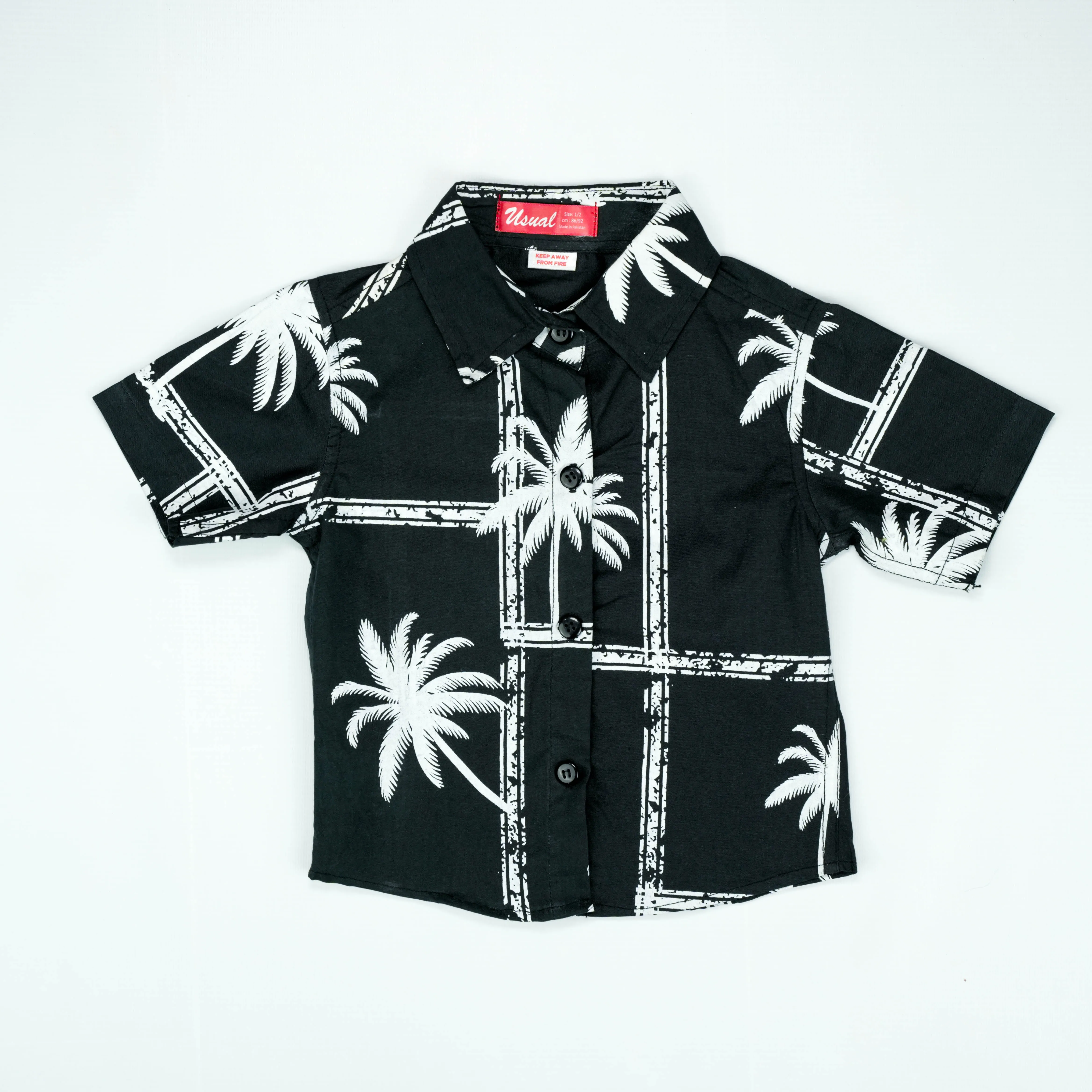 Monochrome Palm Tree Print Short-Sleeve Shirt