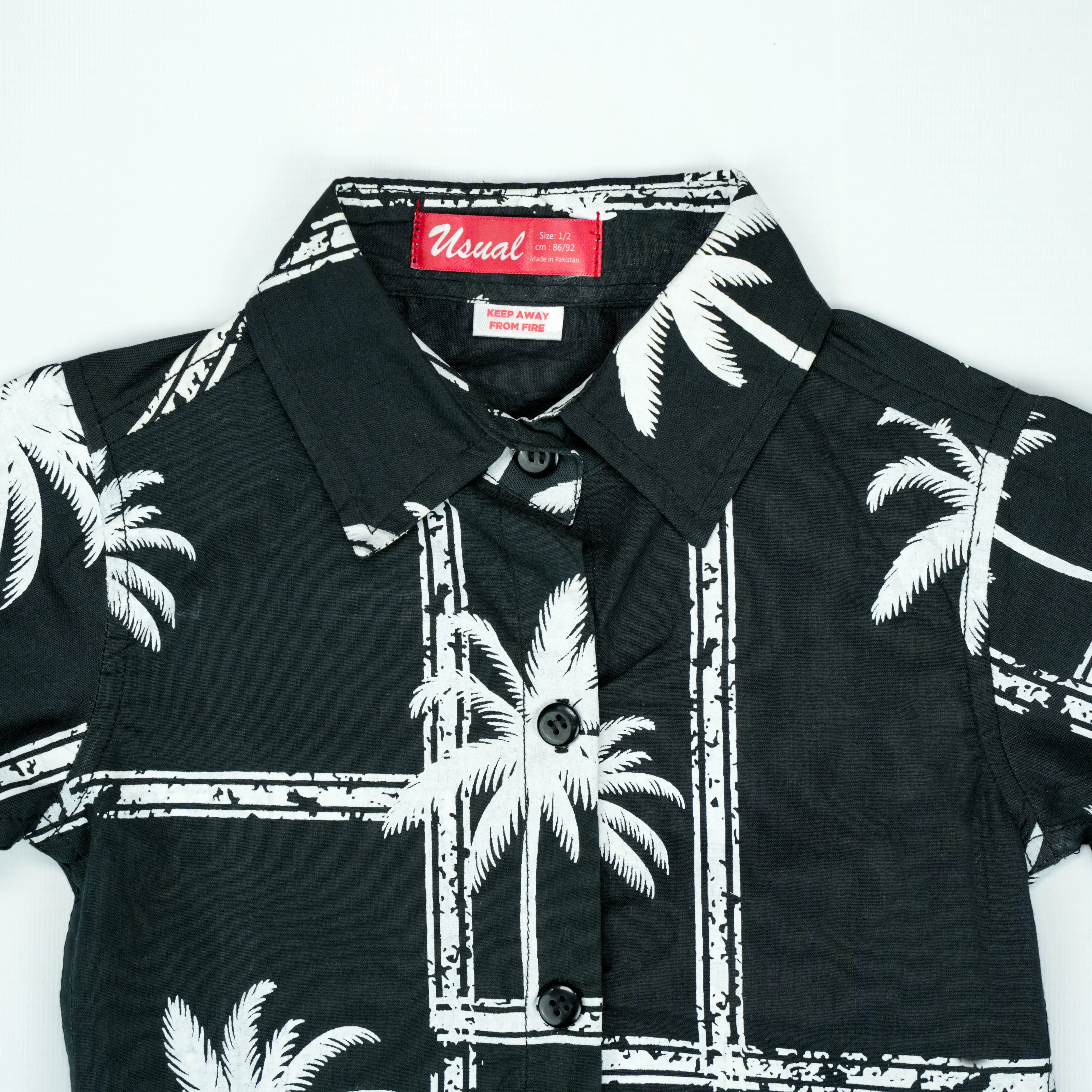 Monochrome Palm Tree Print Short-Sleeve Shirt