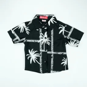Monochrome Palm Tree Print Short-Sleeve Shirt