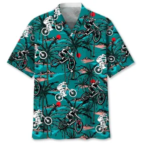 Mountain Bike Vintage Hawaiian Shirt, Short Sleeve Summer Vacation Beach Shirts for men