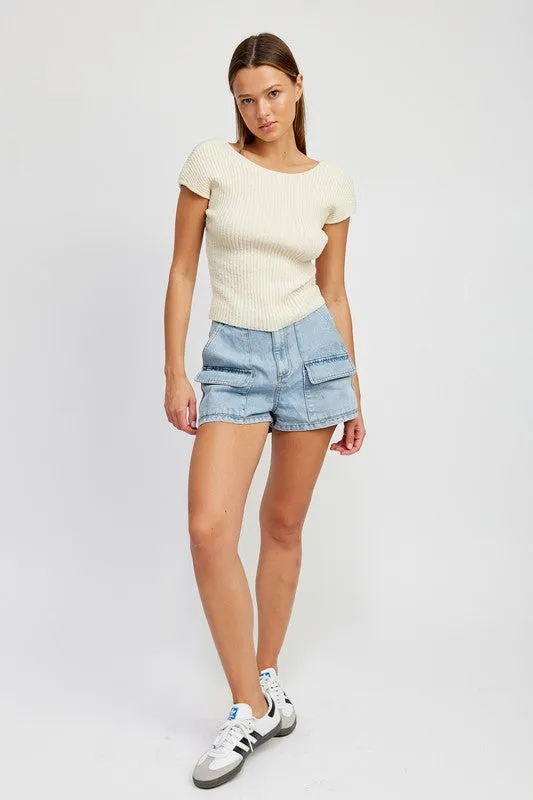 Nove Cap Sleeve Top with Open Back
