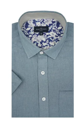 Oxfordshire Linen Blend Short Sleeve Shirt in Air Superiority Blue
