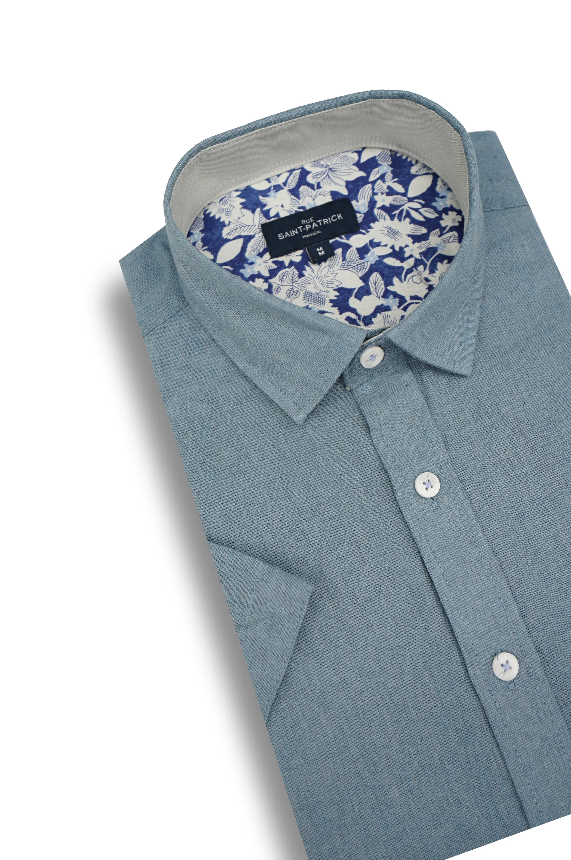 Oxfordshire Linen Blend Short Sleeve Shirt in Air Superiority Blue