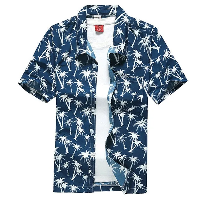 Palm Tree Printed Hawaiian Beach Shirt for Men 2019 Summer Short Sleeve 5XL Aloha Shirts Mens Holiday Vacation Clothing Chemise