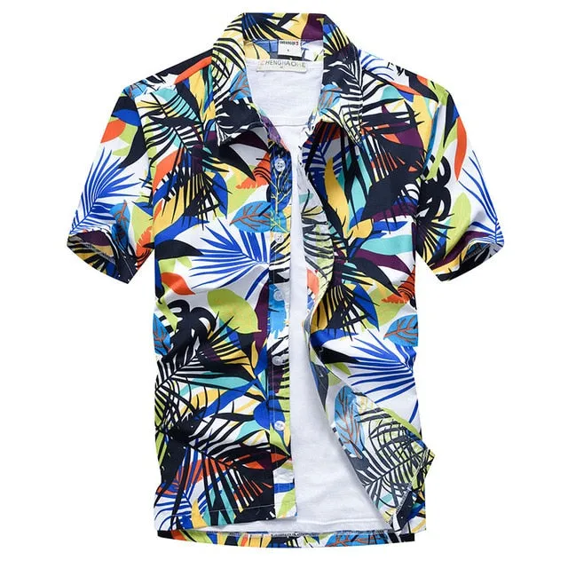 Palm Tree Printed Hawaiian Beach Shirt for Men 2019 Summer Short Sleeve 5XL Aloha Shirts Mens Holiday Vacation Clothing Chemise