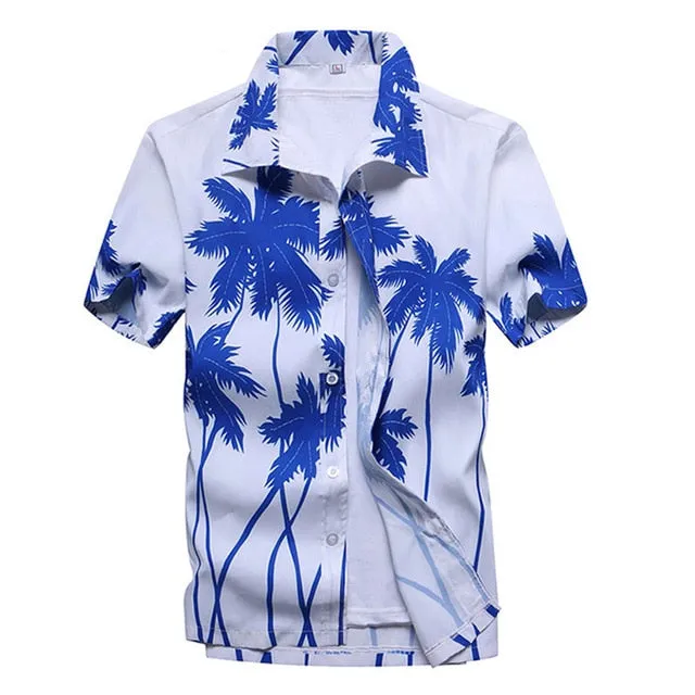 Palm Tree Printed Hawaiian Beach Shirt for Men 2019 Summer Short Sleeve 5XL Aloha Shirts Mens Holiday Vacation Clothing Chemise